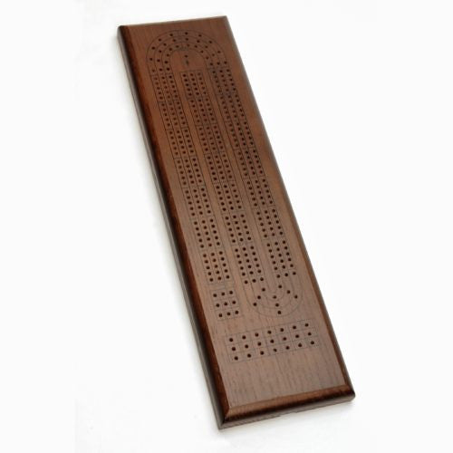 Classic Cribbage Set - Stained Oak Wood Continuous 3 Track Board w/Pegs