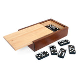 Double Six Black Dominoes w/White Dots in Wooden Case